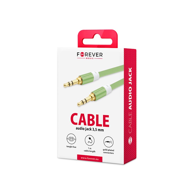 AUX KÁBEL FOREVER - jack- jack (3.5MM) AUDIO KÁBEL 1M - zelený