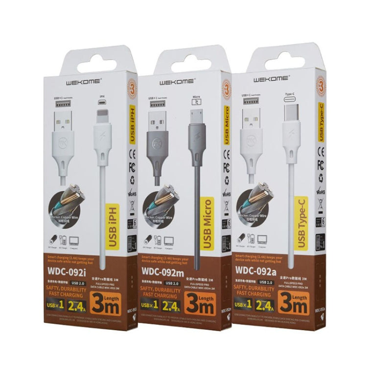 WK WDC-092 Micro USB Kábel - 3m 2.4A čierny