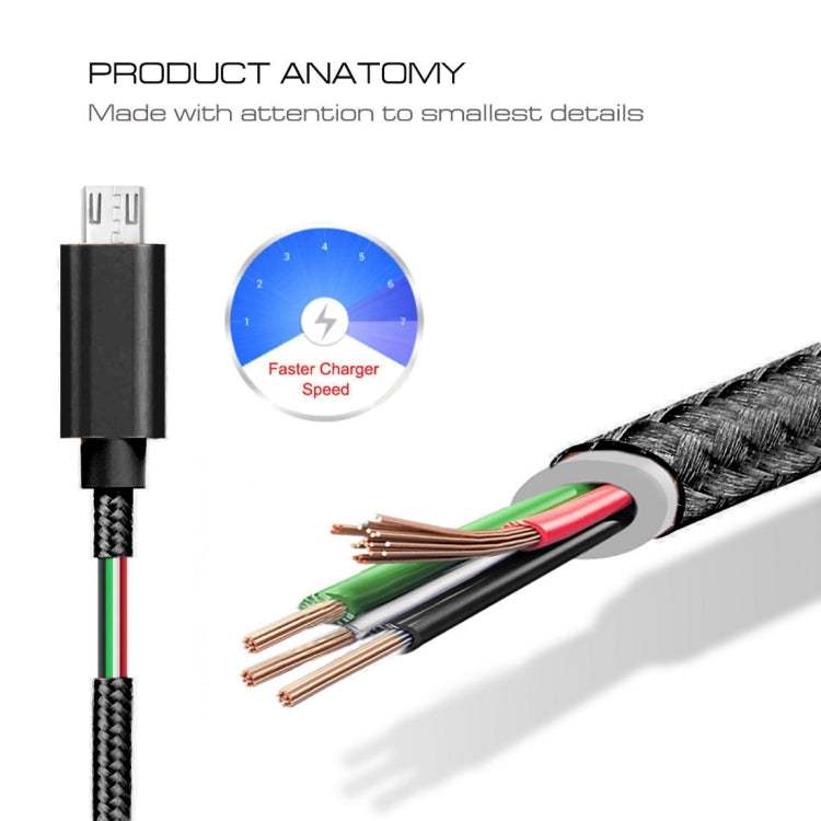 Woven 3A Micro USB kábel - 1m čierny