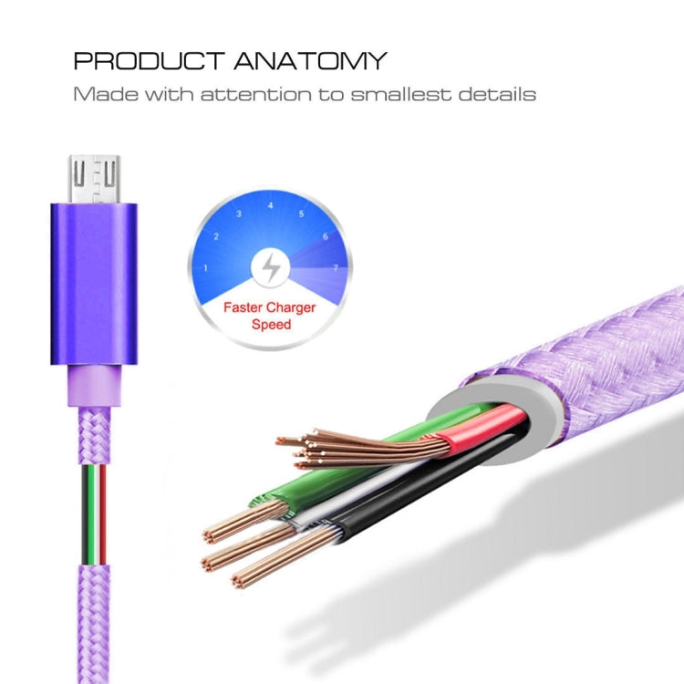 Woven 3A Micro USB kábel - 1m fialový