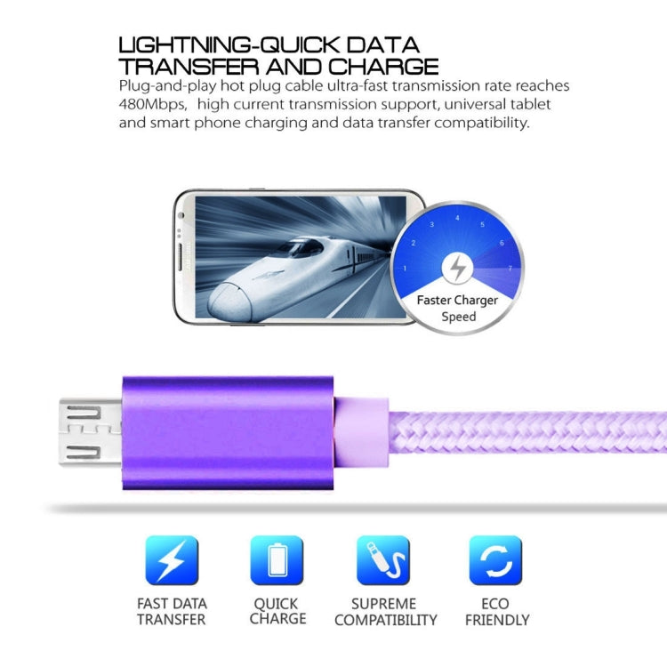 Woven 3A Micro USB kábel - 1m fialový