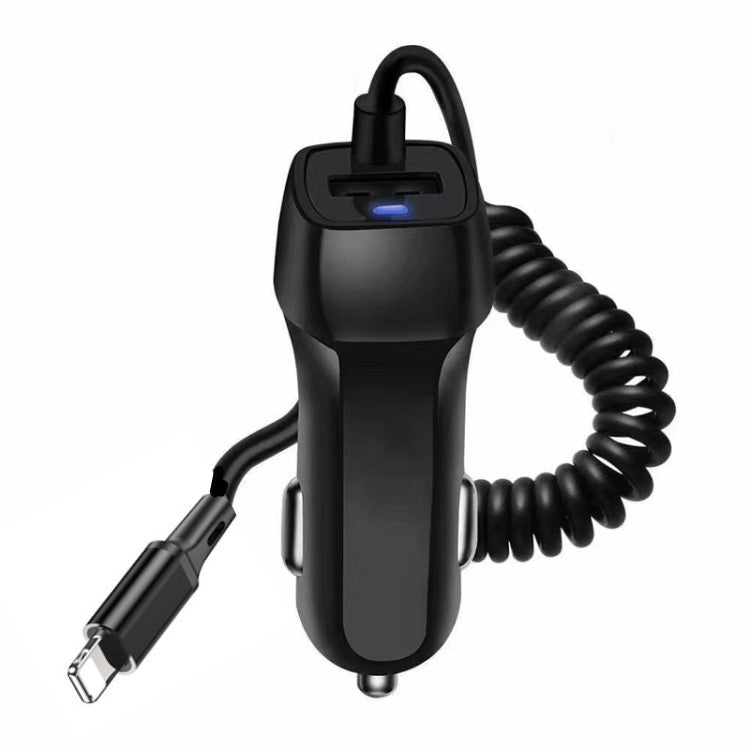 522AL Rýchlo nabíjacia auto nabíjačka s káblom Lightning 8-Pin (čierna)