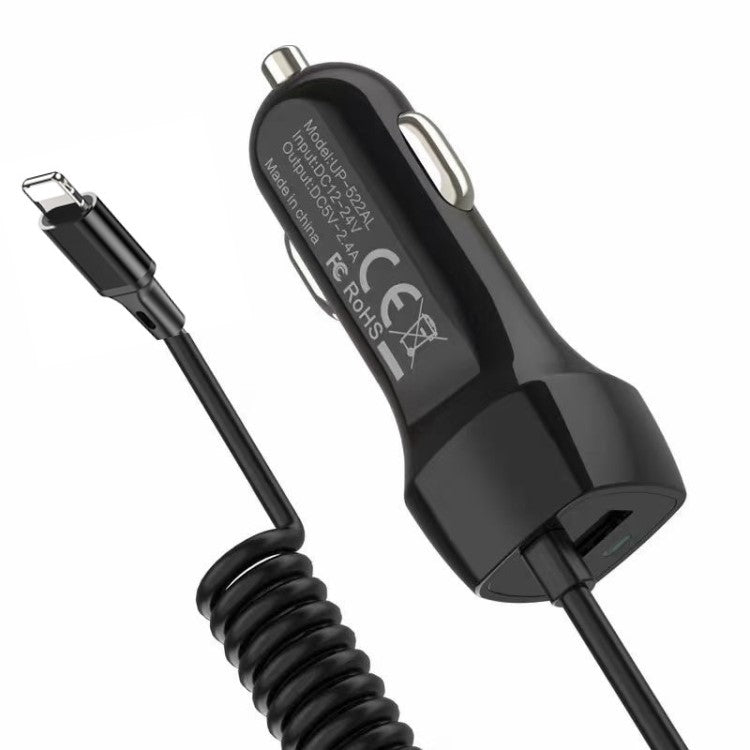 522AL Rýchlo nabíjacia auto nabíjačka s káblom Lightning 8-Pin (čierna)