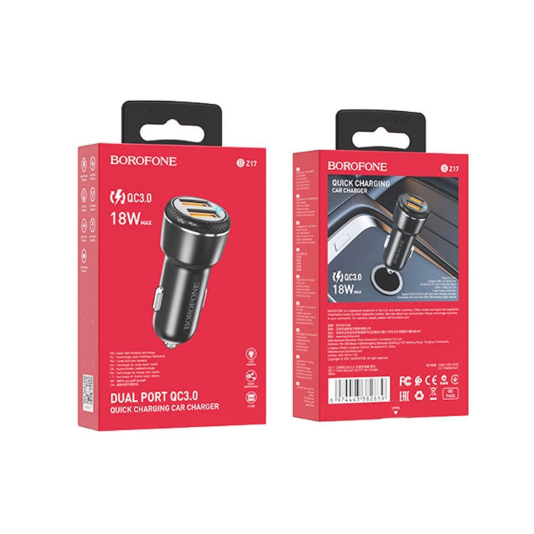 Borofone BZ17 Duálna auto nabíjačka s USB portami a QC3.0 (čierna)