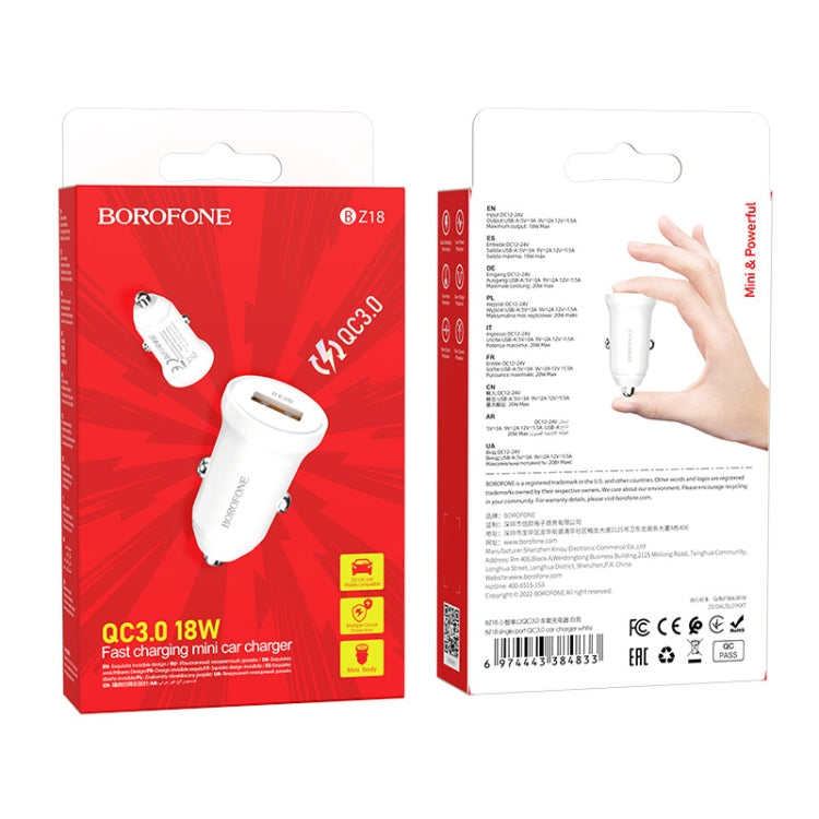 Borofone BZ18 Auto nabíjačka s jedným USB portom a QC3.0 (biela)