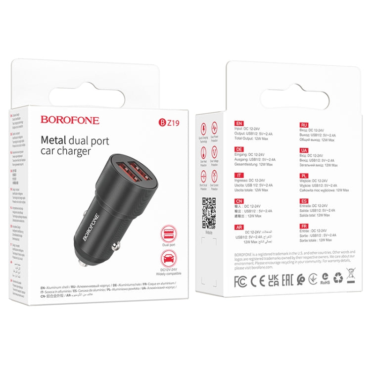 BOROFONE BZ19 Duálna auto nabíjačka s USB portami (čierna)