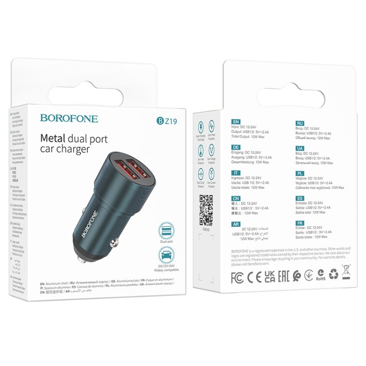 BOROFONE BZ19 Duálna auto nabíjačka s USB portami (modrý)