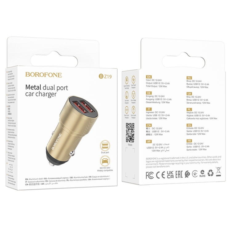 BOROFONE BZ19 Duálna auto nabíjačka s USB portami (zlatá)