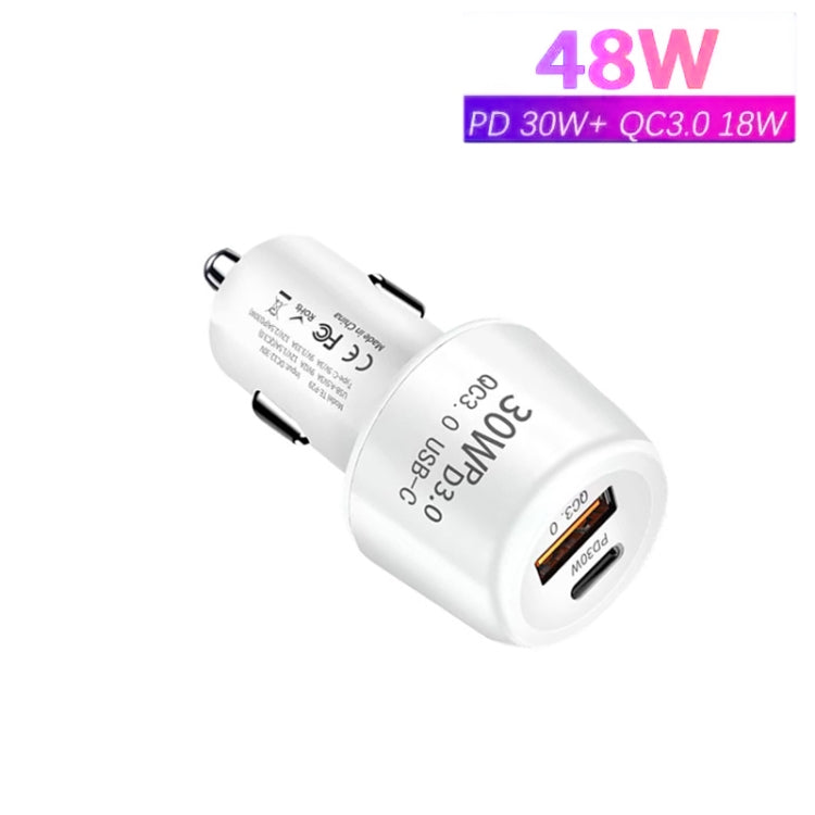 P29 48W QC3.0 18W USB Dvojpólový auto adaptér (biely)