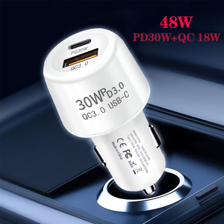P29 48W QC3.0 18W USB Dvojpólový auto adaptér (biely)