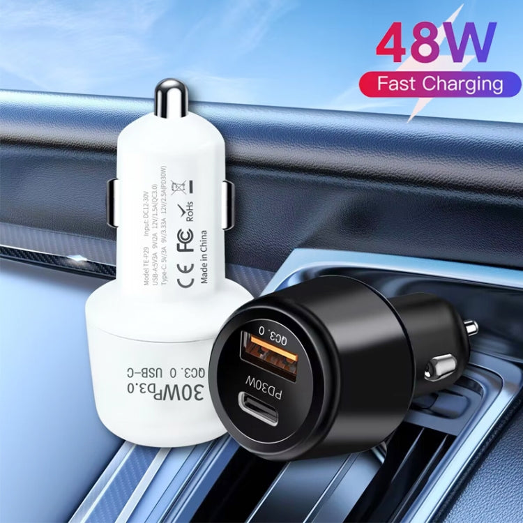 P29 48W QC3.0 18W USB Dvojpólový auto adaptér (biely)