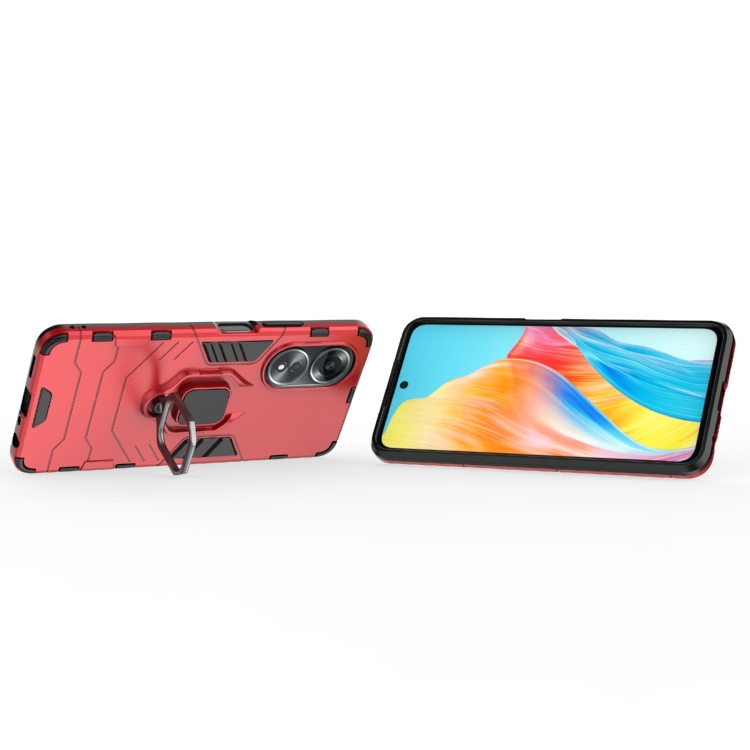 Set 2v1 sklo + kryt na Oppo A58 – Ring Armor, červený