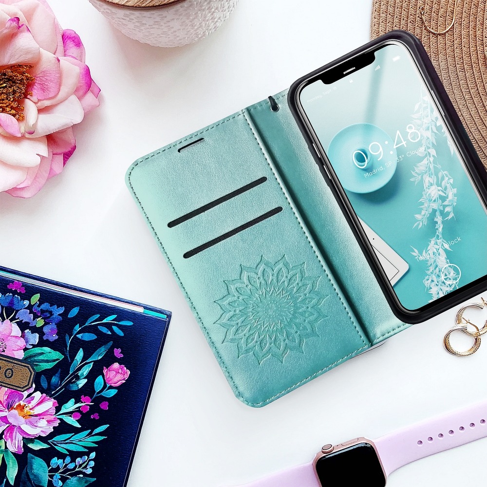 9D SKLO + PÚZDRO 2v1 pre Samsung Galaxy A52 / A52 5G / A52s mandala zelené