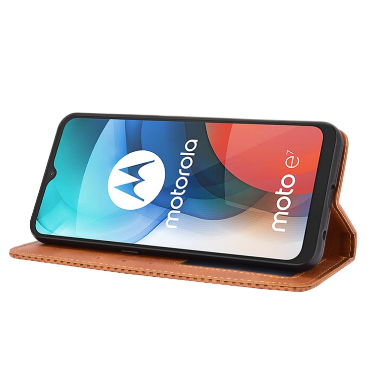 9D SKLO + PUZDRO 2v1 pre Motorola E7 - Knížkove puzdro Retro hnedé