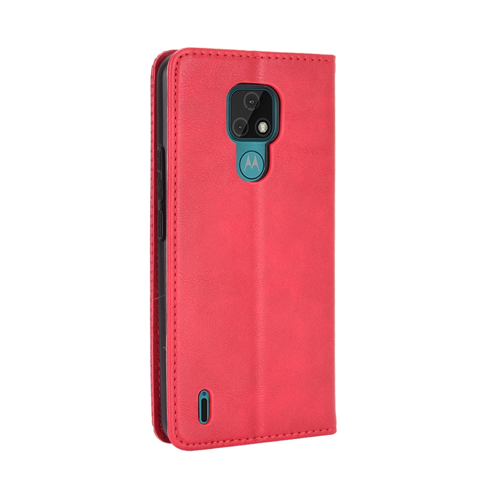 9D SKLO + PUZDRO 2v1 pre Motorola E7 - Knížkove puzdro Retro červené