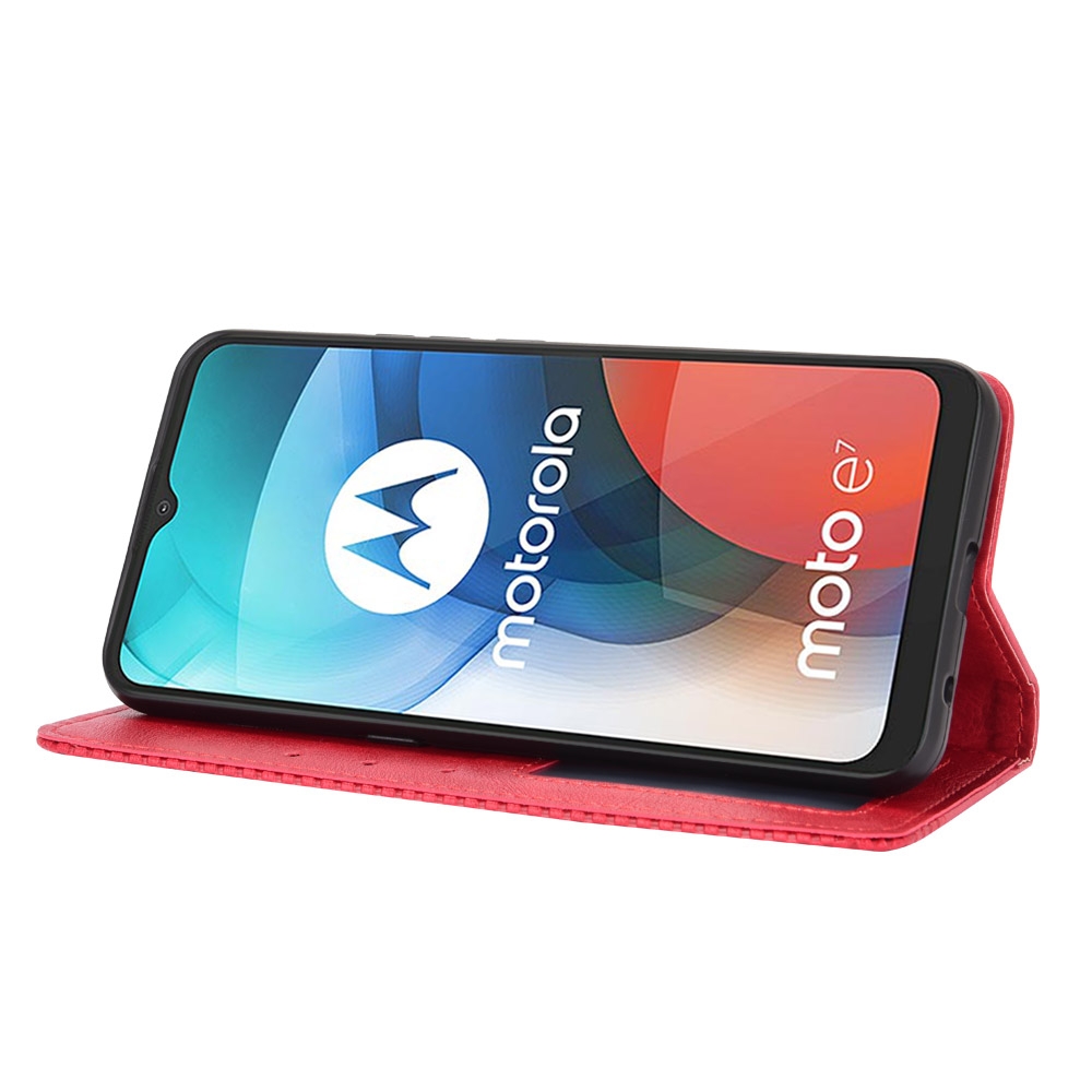 9D SKLO + PUZDRO 2v1 pre Motorola E7 - Knížkove puzdro Retro červené
