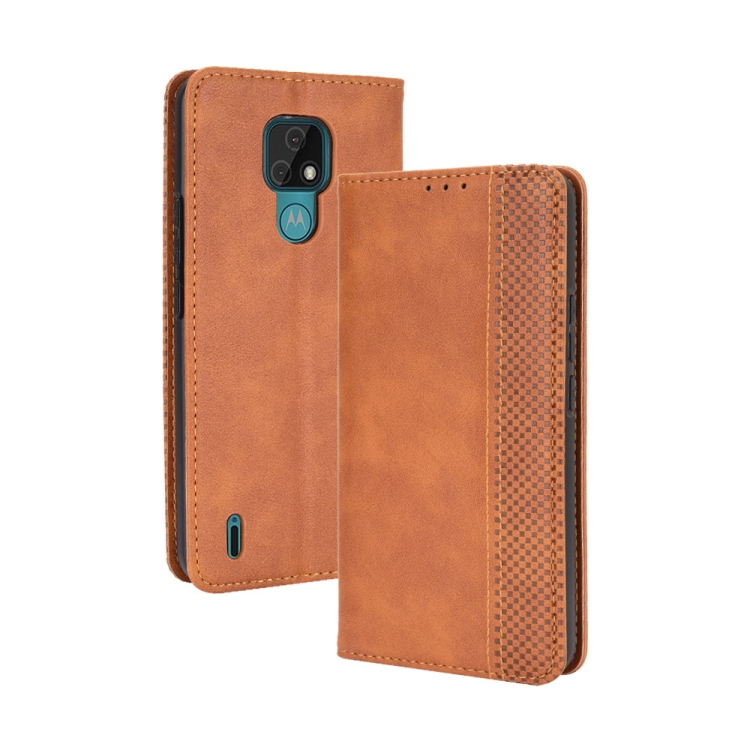 Knižkové púzdro Retro pre Lenovo Motorola Moto E7 hnedé