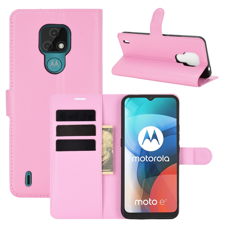 9D SKLO + PUZDRO 2v1 pre Motorola E7 - Knížkove puzdro Litchi ružové