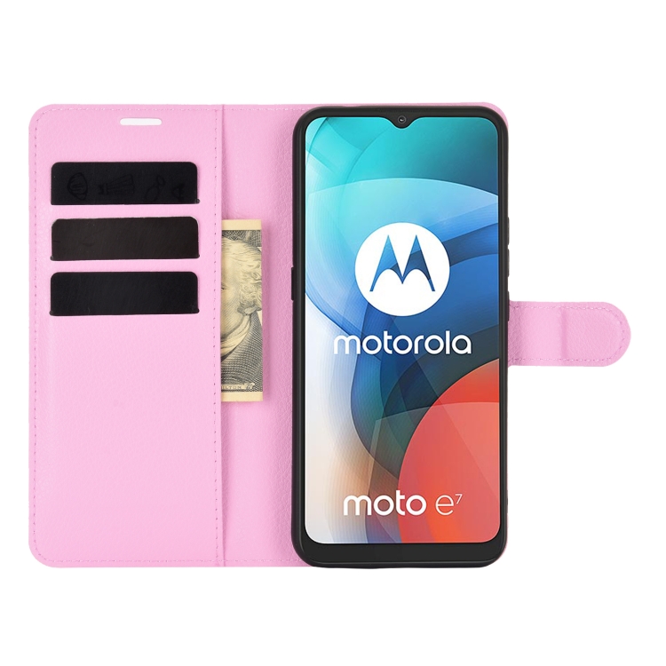 9D SKLO + PUZDRO 2v1 pre Motorola E7 - Knížkove puzdro Litchi ružové