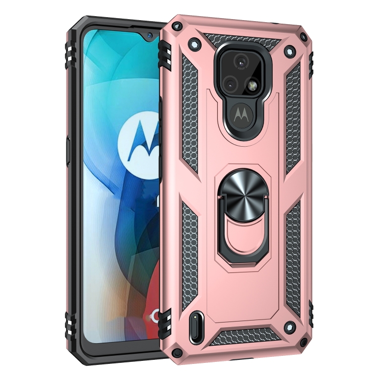 9D SKLO + PUZDRO 2v1 pre Motorola E7 - Tvrdené Ring Armor ružové