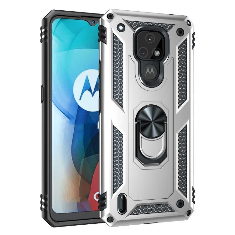 9D SKLO + PUZDRO 2v1 pre Motorola E7 - Tvrdené Ring Armor sivé