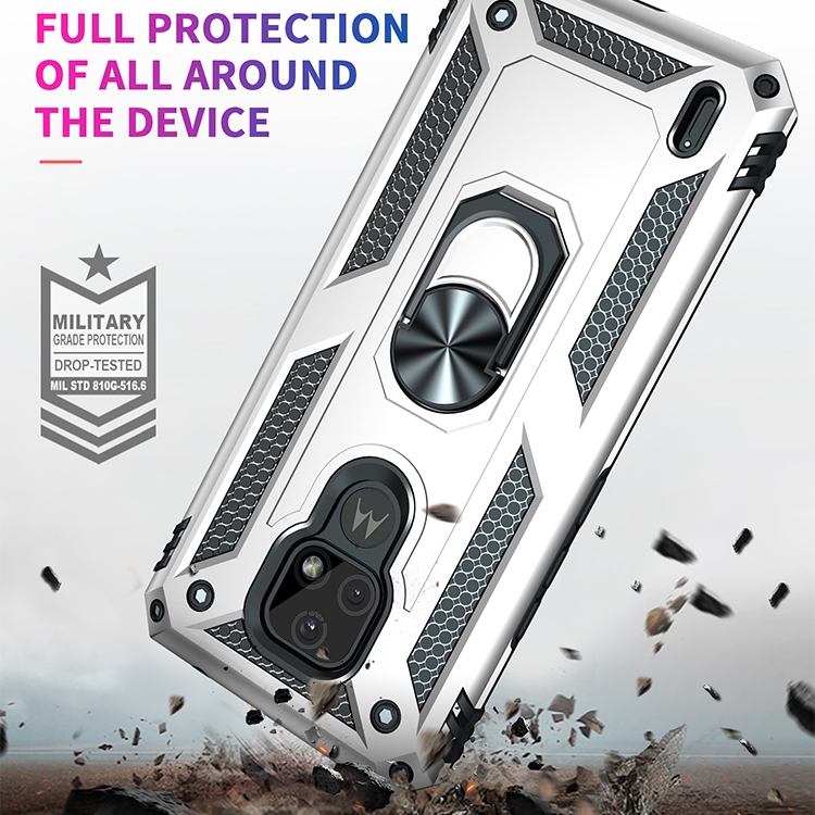 9D SKLO + PUZDRO 2v1 pre Motorola E7 - Tvrdené Ring Armor sivé