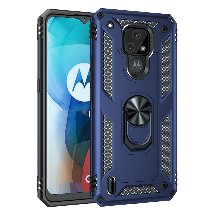9D SKLO + PUZDRO 2v1 pre Motorola E7 - Tvrdené Ring Armor modré