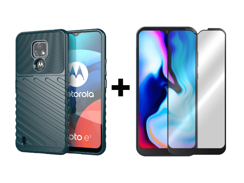 9D SKLO + PÚZDRO 2v1 pre Motorola Moto E7 - Thunder zelené