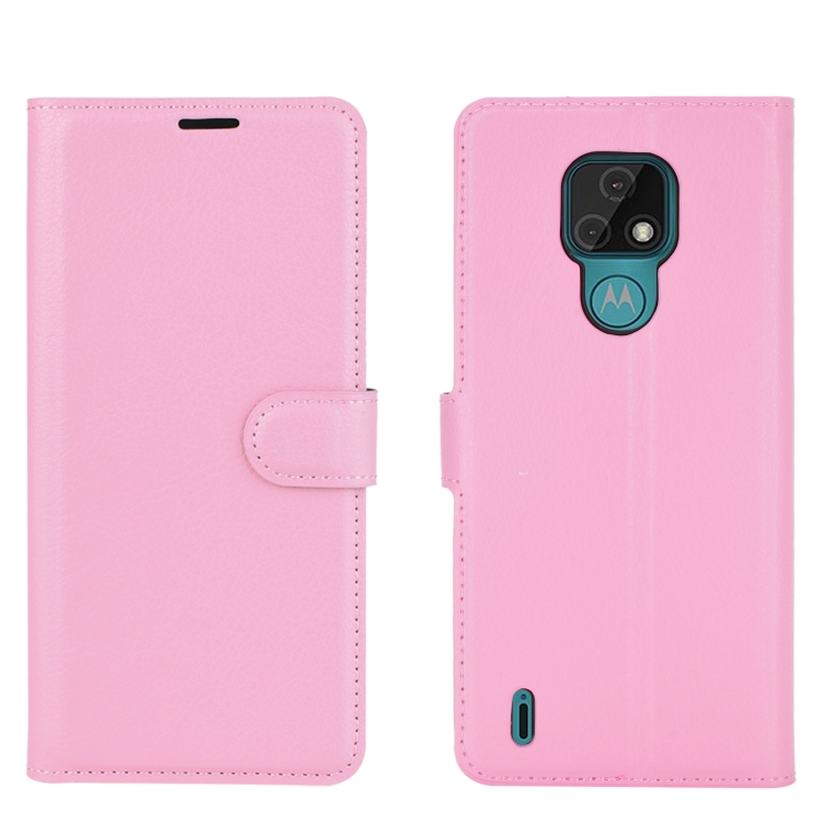 Knižkové puzdro Litchi ružové pre Motorola Moto E7