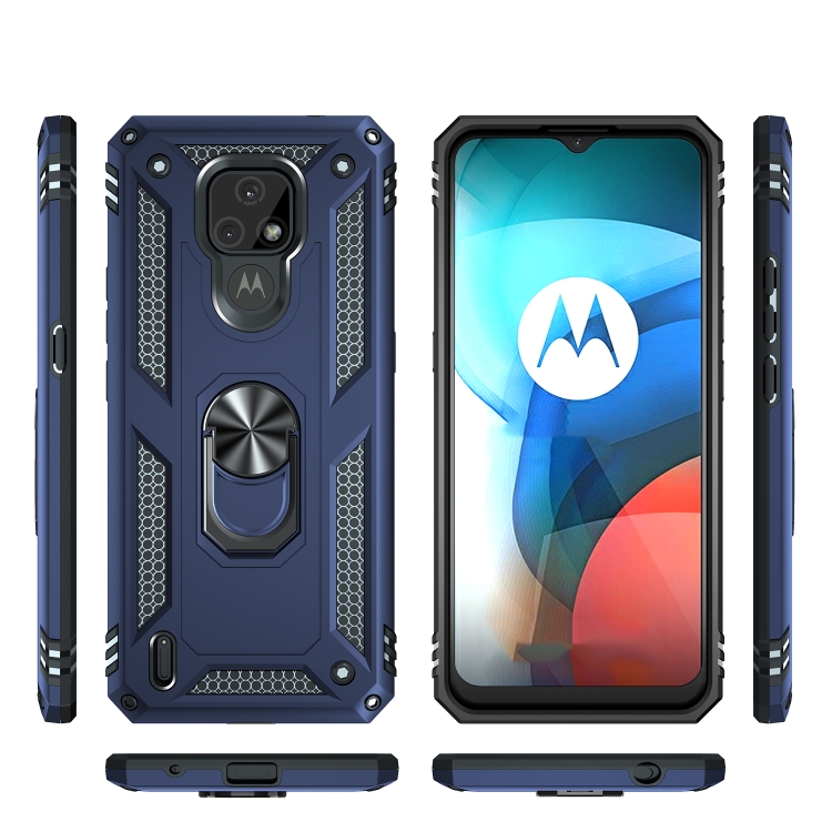 Tvrdené Ring Armor puzdro pre Motorola Moto E7 - modré