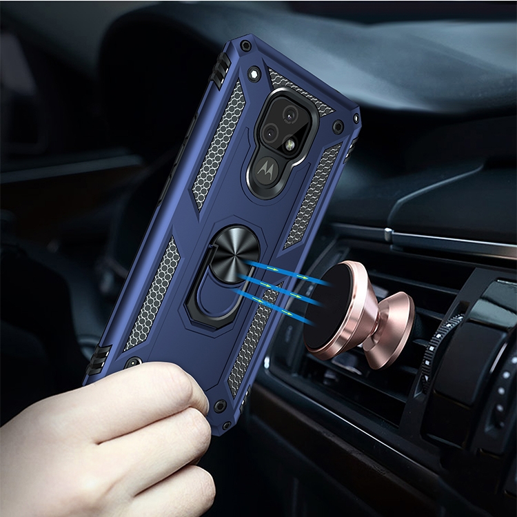 Tvrdené Ring Armor puzdro pre Motorola Moto E7 - modré