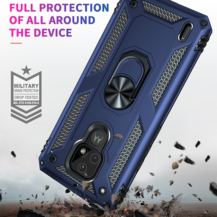 Tvrdené Ring Armor puzdro pre Motorola Moto E7 - modré