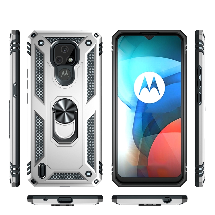 Tvrdené Ring Armor puzdro pre Motorola Moto E7 - sivé