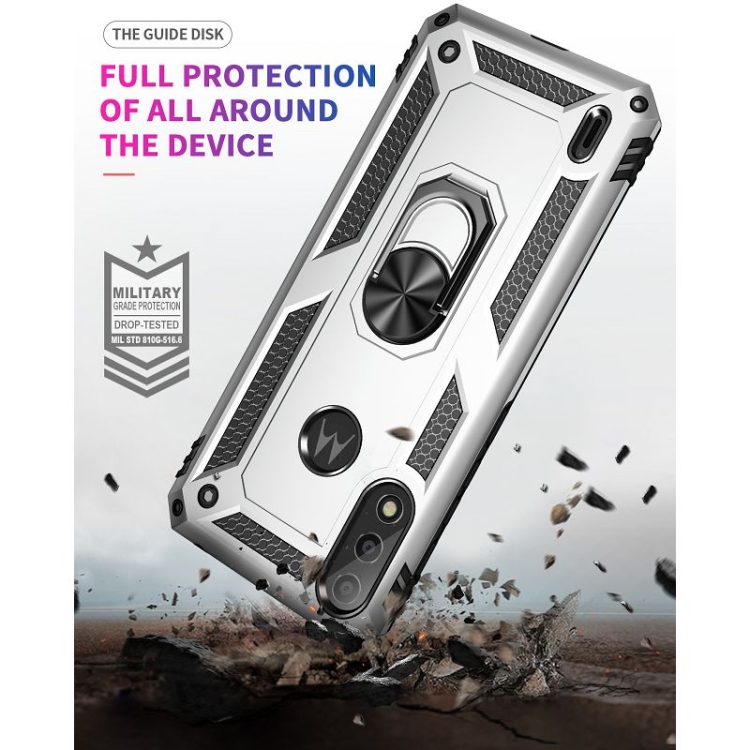 9D SKLO + PÚZDRO 2v1 pre Motorola Moto E7 Power - Tvrdené Ring Armor sivé