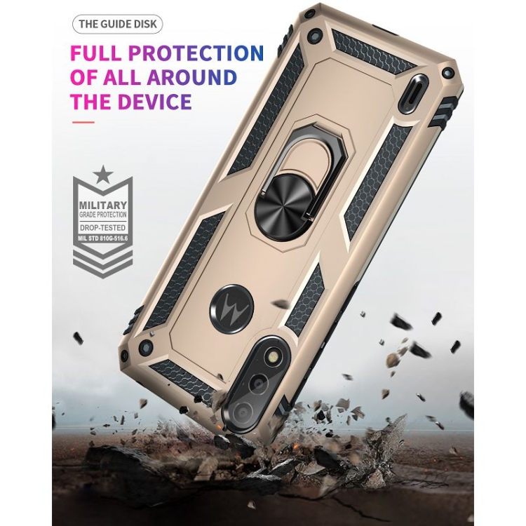 9D SKLO + PÚZDRO 2v1 pre Motorola Moto E7 Power - Tvrdené Ring Armor zlaté