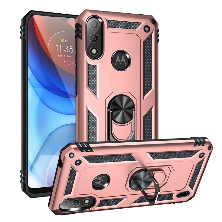 9D SKLO + PÚZDRO 2v1 pre Motorola Moto E7 Power - Tvrdené Ring Armor ružové