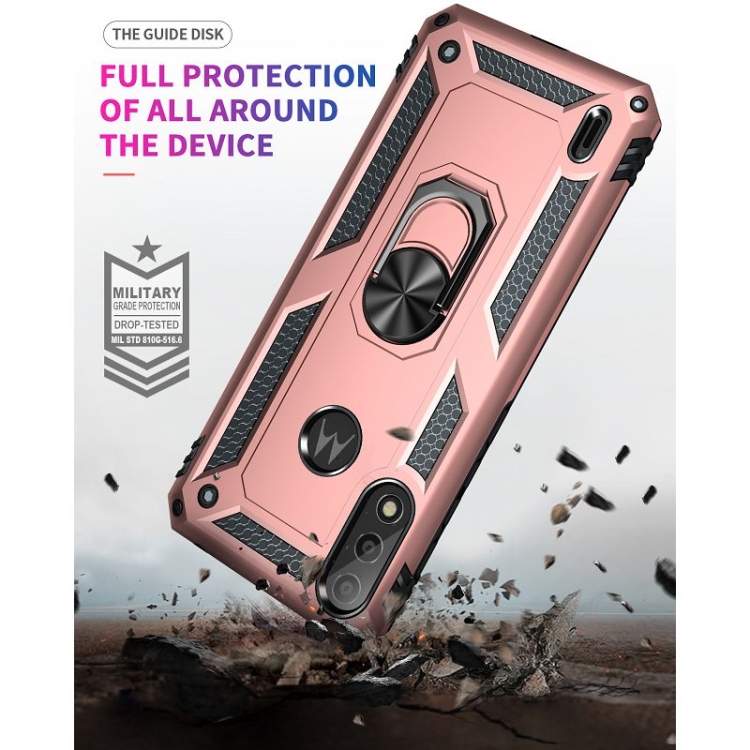 9D SKLO + PÚZDRO 2v1 pre Motorola Moto E7 Power - Tvrdené Ring Armor ružové