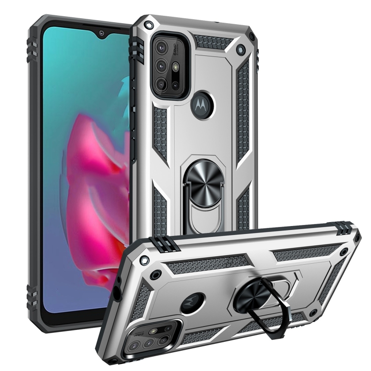 9D SKLO + PUZDRO 2v1 pre Motorola Moto G10 / G20 / G30 - Ring Armor sivé