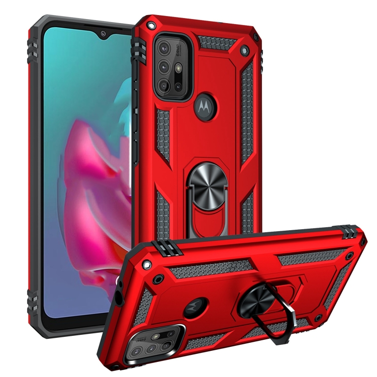 9D SKLO + PUZDRO 2v1 pre Motorola Moto G10 / G20 / G30 - Ring Armor červené