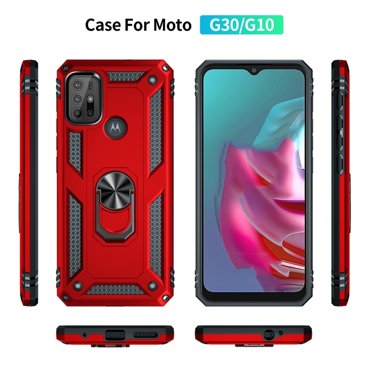 9D SKLO + PUZDRO 2v1 pre Motorola Moto G10 / G20 / G30 - Ring Armor červené