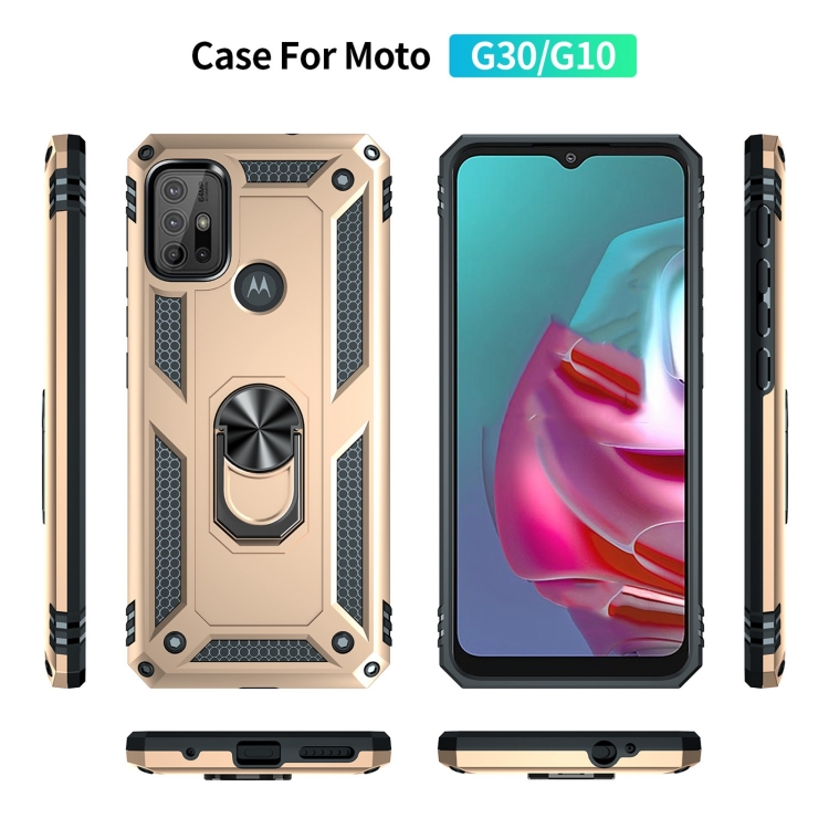 9D SKLO + PUZDRO 2v1 pre Motorola Moto G10 / G20 / G30 - Ring Armor zlaté
