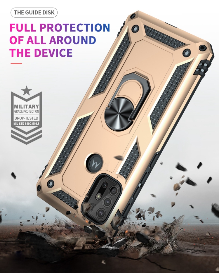 9D SKLO + PUZDRO 2v1 pre Motorola Moto G10 / G20 / G30 - Ring Armor zlaté