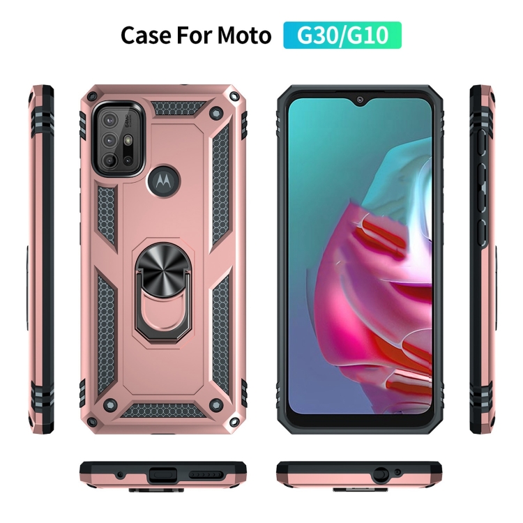 9D SKLO + PUZDRO 2v1 pre Motorola Moto G10 / G20 / G30 - Ring Armor ružové