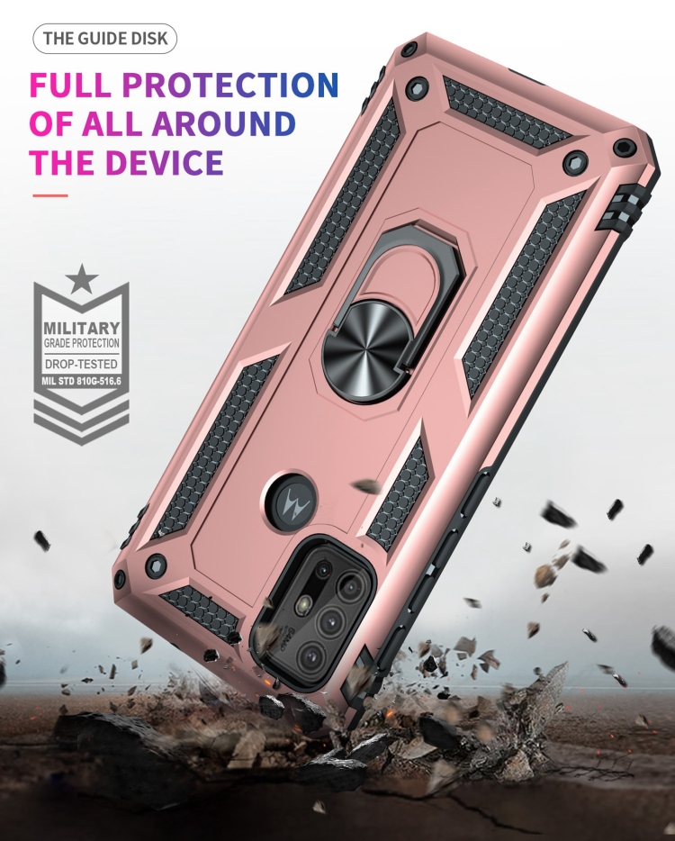 9D SKLO + PUZDRO 2v1 pre Motorola Moto G10 / G20 / G30 - Ring Armor ružové
