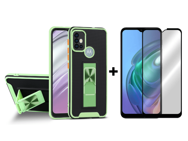 9D SKLO + PUZDRO 2v1 pre Motorola Moto G10 / G20 / G30 - Ring Armor zelené