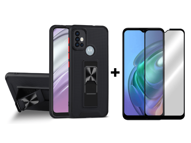 9D SKLO + PUZDRO 2v1 pre Motorola Moto G10 / G20 / G30 - Ring Armor čierne