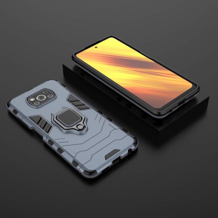 9D SKLO + PÚZDRO 2v1 pre Xiaomi Poco X3 NFC / X3 Pro - Ring Armor modré