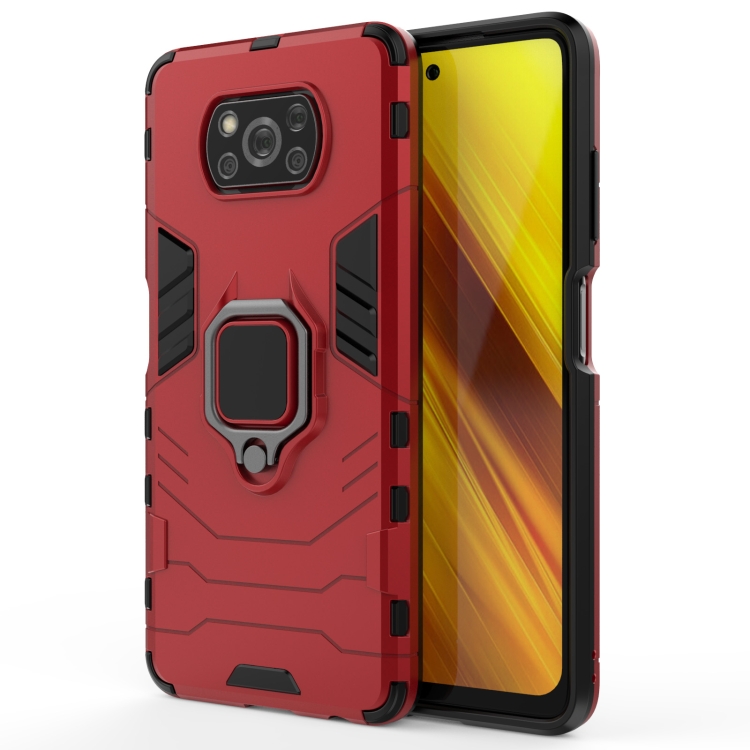 9D SKLO + PÚZDRO 2v1 pre Xiaomi Poco X3 NFC / X3 Pro - Ring Armor červené