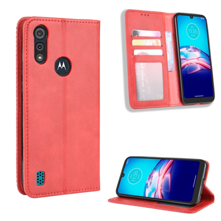 9D SKLO + PUZDRO 2v1 pre Motorola Moto E6i / E6s - Knižkové Retro červené