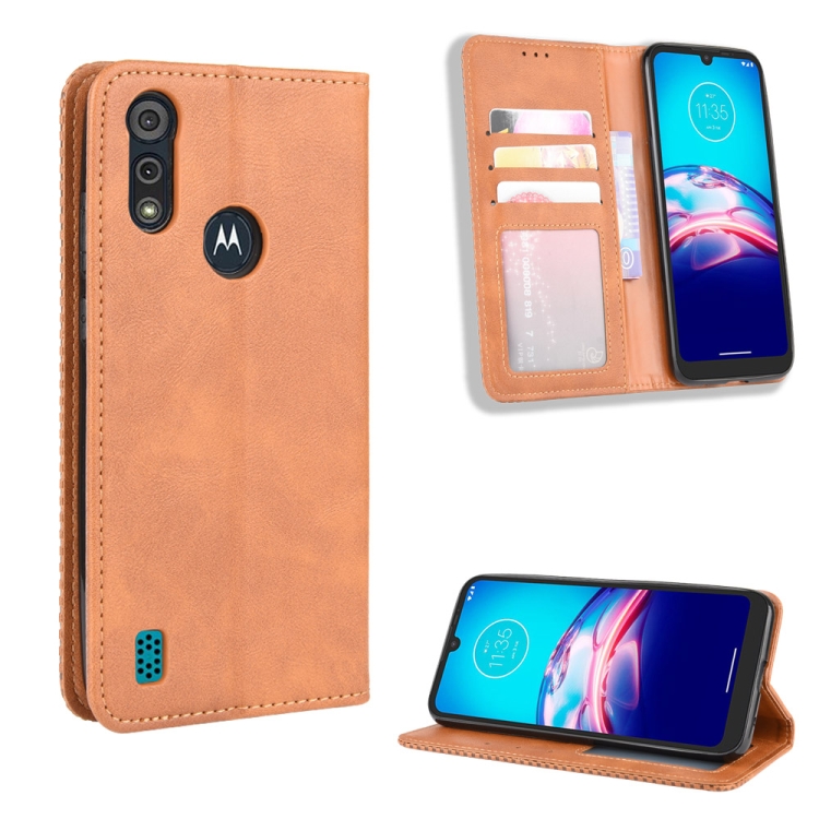 9D SKLO + PUZDRO 2v1 pre Motorola Moto E6i / E6s - Knižkové Retro hnedé